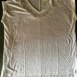 Rachel Zoe White Linen Embroidered Short Sleeve Top